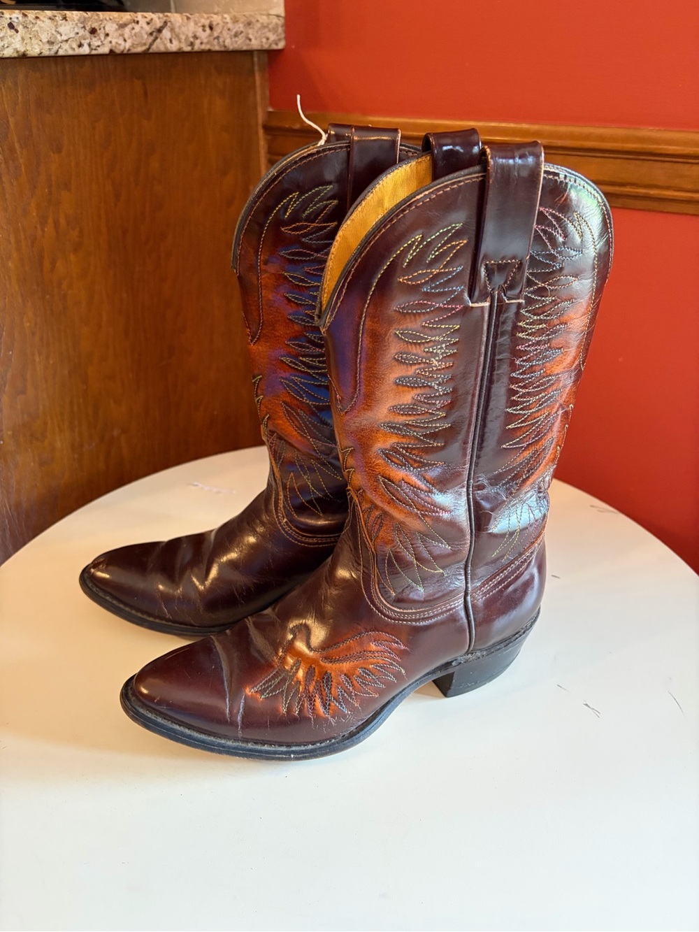 Vintage Wrangler embroidered eagle Western Leather Boots colorful embroidery
